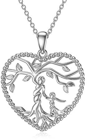 Damen Baum des Lebens Halskette 925 Sterling Silber Mutter Tochter Kette Lebensbaum Herz Anhänger Mama Schmuck Geschenke für Mädchen Kinder