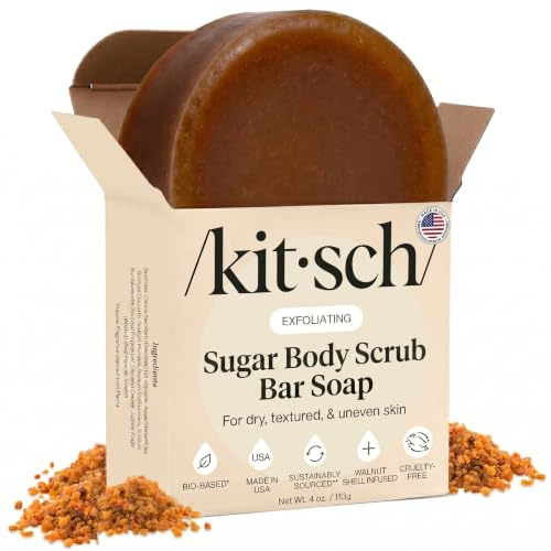 Kitsch Exfoliating Sugar Body Scrub Bar Soap – Polishing Soap Bar with Granules, Walnut Shell & Coconut Oil – Hydrating Exfoliating Body Scrub for Smooth, Glowing Skin Care – Made in the USA - 4 oz