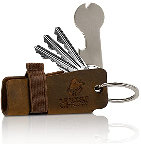SENYOR CROW® Key Organizer mit Einkaufswagenlöser | Neuartiges Design für extra mehr Schlüssel | Hochwertiger Schlüsseletui aus Echtleder | Braun