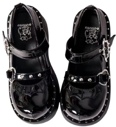 delle Donne della Piattaforma Mary Janes Scarpe Sweet Toe alla Caviglia Lolita Gotico della Piattaforma del Vestito Pompe Scarpe Chunky della Piattaforma Scarpe di Pelle Verniciata Pattini di Vestito