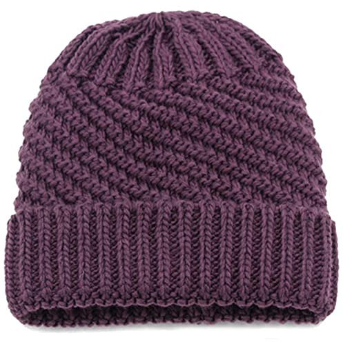 Jingyun Wintermütze für Frauen Weich gefütterte Wintermütze für Erwachsene Ältere Warme Winter-Strick-Schädel-Mütze-Violett