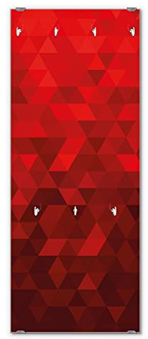 banjado® Wandgarderobe aus Echtglas/Design Garderobe 50 x 125 cm groß/Flurgarderobe mit 7 Haken/Beschreibbares Garderobenpaneel Motiv Dreiecke Rot