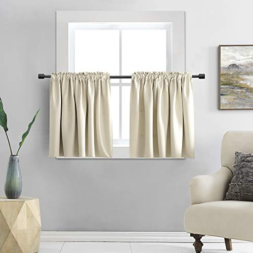 DONREN Rideaux occultants avec passe-tringle de 61 cm de long pour petite fenêtre (132,1 cm de large x 61 cm de long, 2 panneaux, beige crème)