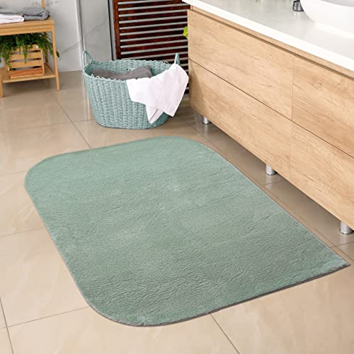 CARPETIA Weicher Badezimmer Teppich mit abgerundeten Ecken | waschbar | in grün, 60x100 cm