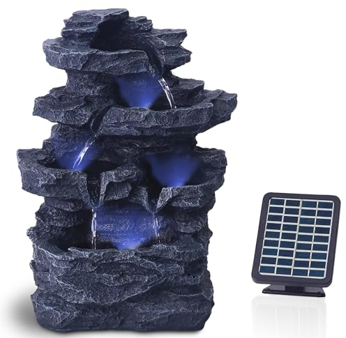 VATCH Solar Garden Fountain for Indoor and Outdoor with LED Lighting - Real Waterfall Rock Fountain Vintage Large - Pond Decoration