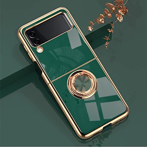 Samsung Galaxy Z Flip 5 5G Case, TPU Silicone Soft Material Phone Case with Ring Hold Kickstand Shockproof Cover Support Magnetic Car Mount Slim Protective Case for Galaxy Z Flip5 5G, Dark Green