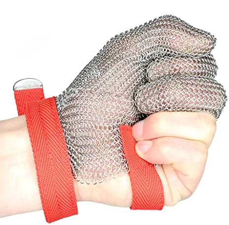 Schnittschutzhandschuhe aus Metall, schnittfeste Handschuhe, linke Hand, rechte Hand, universell, Chef, Metzger, Holzarbeiter, Schneider, Sicherheitsarbeit, Kettenhemd-Handschuhe (Größe: 1