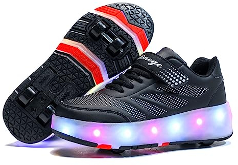 HUSKSWARE Kinder Sneaker Jungen Mädchen Sneaker 4 Räder Party Geburtstag Weihnachten, Schwarz 35