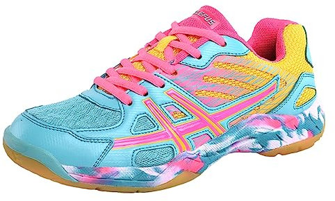 JiuQing Tennisschuhe Für Herren Und Damen Badminton- Und Volleyball-Sneaker Leichte Atmungsaktive Hallenschuhe,Grün,38 EU