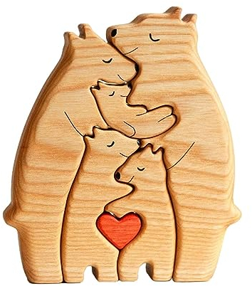 Tsuchiya Familienpuzzle Bären Holzpuzzle Personalisiertes Bärenfamilie Kunstpuzzle Aus Holz Niedliche Tierfamilie Holzstatue Familienname Bär Herzpuzzle Geschenk Für Familie