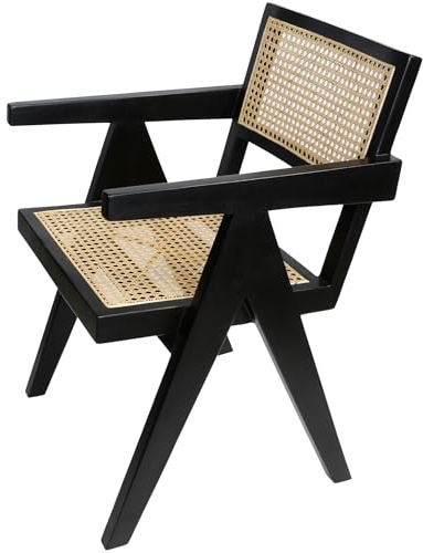 Casa Moro Stuhl mit Armlehne, Wiener Geflecht Rattan Schwarz Beige, Esszimmer