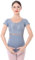 IMEKIS Damen Ballett Trikot Kurzarm Blumenspitze Ballettanzug Einfarbig Gymnastik Trikots mit Abnehmbaren BH Pads Einteilig Tanz Body Sportlich Rückenfrei Ballerina Tanzkleidung Kostüm Hellblau M