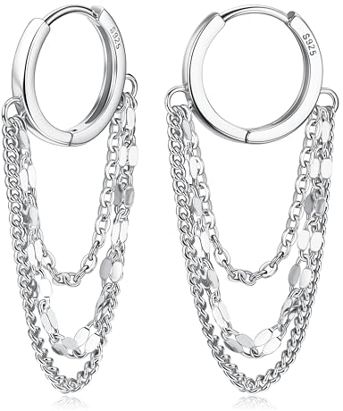 MILACOLATO Silber Ohrringe Damen 925 Kette Creolen Für Frauen 14 Karat Weißvergoldete Huggie Hochglanzpolierte Hypoallergene Ohrringe Für Mädchen