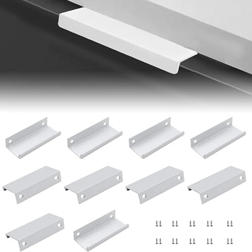 Lot de 10 Poignée de Cuisine Blanc 80mm Poignées de Meuble Dissimulées en Aluminium Poignées d'Armoire Dissimulées Poignées de porte Cachées Poignées de Meubles Invisibles pour Armoires de Cuisine