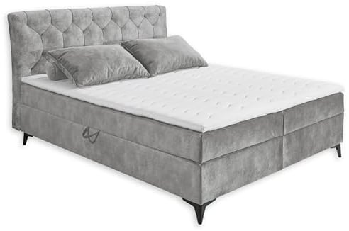 Stella Trading Miami 1 Boxbett 180x200, Grau - Bequemes Doppelbett mit Bettkasten & Komfortschaum Topper - 185 x 115 x 224 cm (B/H/T)