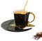Kaffeetassen Set, Keramik Kaffeetassen Mit Mond Untertassen Cappuccino Tassen Mit Löffel Kaffeetassen Becher Espressotassen Set Cappuccino Tassen Set Kaffeeservice Set Für Ramadan Decor (Black)