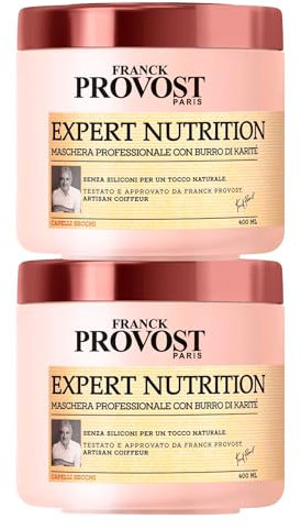 Franck Provost Expert Nutrition Maschera Professionale con Burro di Karitè Formula Senza Siliconi e Coloranti Per Capelli Secchi Texture Morbida e Cremosa - 2 Barattoli da 400ml ognuno