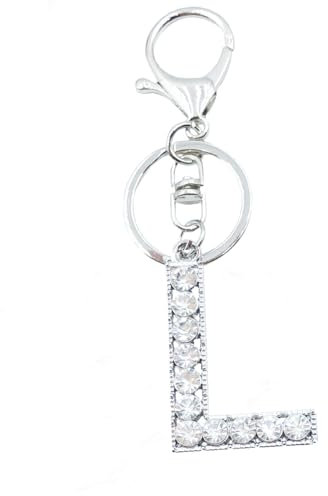 Xsclpomddy Alphabet Buchstaben Schlüsselanhänger Niedlich Schlüsselanhänger Glitzersteine Silber. Keychain für Tasche Charme,L