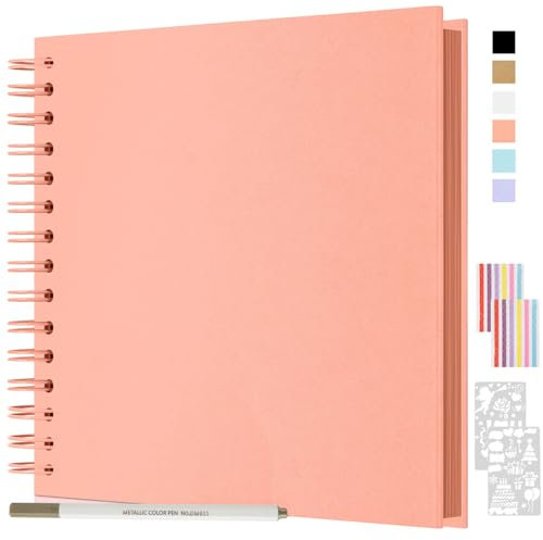 JAECU Fotoalbum zum Selbstgestalten und Einkleben 24x24cm, DIY Spiralalbum Scrapbook Album 80 Seiten Fotobuch, Fotoalben Gästebuch Für Geburtstag Hochzeit (Rosa)
