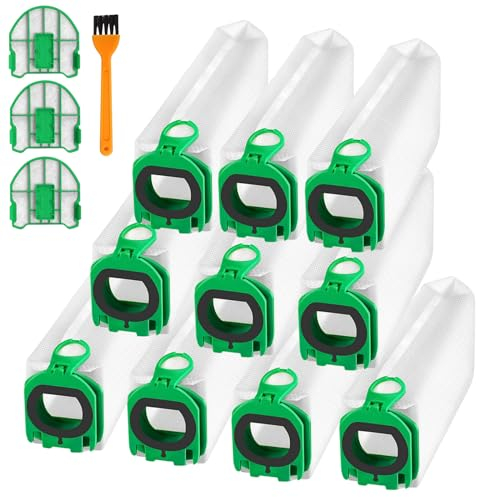 10 Sacchetti per Vorwerk Folletto VB100 FP100, Sacchetto Filtro Aspirapolvere Parti di Ricambio di Accessori Kit per Vorwerk Kobold VB 100 FP 100 Sacchi + 3 Filtro Motore + 1 Spazzolini