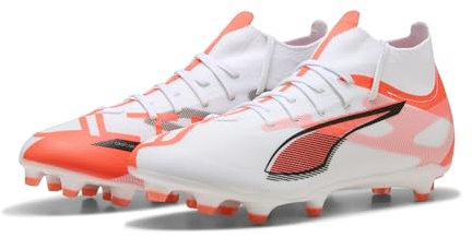 PUMA Ultra 5 Match+ FG/AG, Scarpe da Calcio Unisex-Adulto, White Black-Glowing Red, 42.5 EU