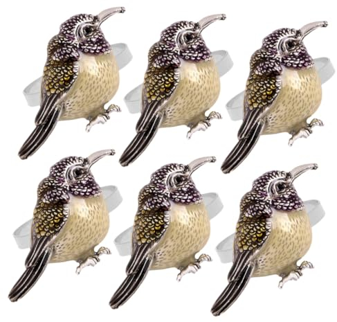 Generisch Serviettenringe aus Metall mit Vögeln im Vintage-Stil 6 Stück Serviettenschnalle Set mit rustikalem Serviettenhalter