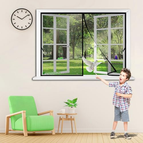 Zanzariera per porta e roulotte, 135x160cm con chiusura magnetica, montaggio semplice senza attrezzi, semitrasparente Nero