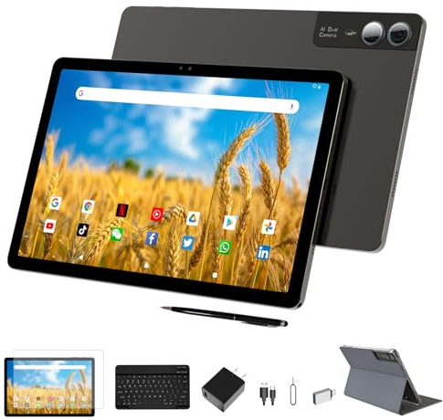 YHWHHI 2025 Neuestes 11 Zoll Android 14 Tablet 2000 * 1200 2K Display 2 in 1 Tablets, T616, 18GB RAM + 128GB ROM + 1TB Erweiterung, 5+5+13MP Kamera, 9000mAh, 4 Lautsprecher, 5G WiFi, mit Tastatur