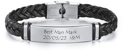 MeMeDIY Personalisiert Leder Armband für Männer Eingraviertes Inspirierendes Zitat Name Datum ID-Armband | Verstellbares Lederarmband | Geschenk für Freund/Ehemann/Vater/Sohn -Schwarz#01
