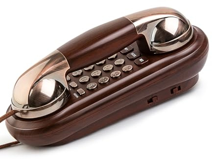 Sangyn Corded Phone Vintage Wood Grain Wall Phone, No AC Power Required, 3 Speed Dial Keys, Big Buttons, Loud Mechanical Ringer, Volume Control, Redial, Mute, Flash, Landline Phone for Home House
