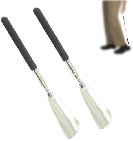 KASESSS 2 Pièces Chausse Pied Long, Chausse Pied Telescopique 25,5-63cm, Chausse Pied Metal Réglable à 3 Segments Chausse Pieds Long Manche pour Hommes Femmes Enfants et Personnes Âgées