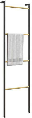 HOMCOM Toallero de 4 Niveles Toallero Escalera Apoyado en la Pared Toallero de Baño con 4 Barras de Bambú y Marco de Acero 49x5,5x167,5 cm Negro y Natural