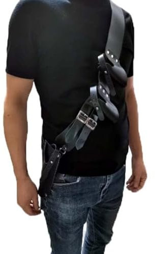 MDFCZXP Vintage PU Leder Double Gun Revolver Gürtel Holster, Old Wild West Cowboy Gunfighter Pistole Halter für Männer, Cosplay Steampunk Kostüm Bullet,Schwarz,30cm