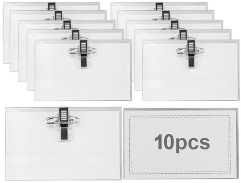 Porta Badge, Confezione da 10 Plastica PVC Trasparente Porta Cartellino Identificativo Porta Tesserino con Clip, Porta Badge Orizzontale Clip per Infermiere, Ufficio, Affari, Conferenze - 90 x 56 mm