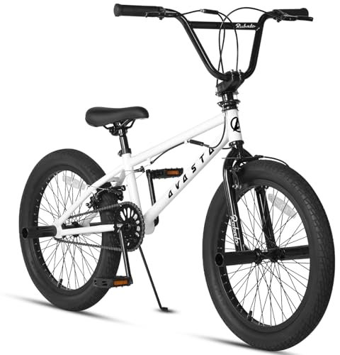 AVASTA 20 Zoll Freestyle Jugend BMX Fahrrad Kinder Fahrrad für 6 7 8 9 10 11 12 13 14 Jahre alt Jungen Mädchen Junge Erwachsene und Anfänger-Level-Fahrer mit 4 Peg, 360 Grad Gyro, Weiß