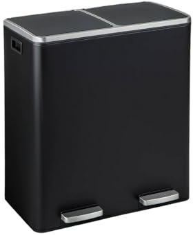 EVRE 30 L Stainless Steel Recycling Pedal Bin 2 x 15 Lite Removable Multi Compartments And Soft Close Lid for Kitchen Office General Waste (Black)