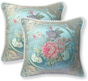 MiGuoLeyu Housse Coussin 50x50 Lot de 2 - Simple Face Vintage Motif Floral Brodé - Douce Respirante Infroissable - Décoration Salon Chambre