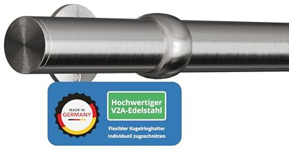 ID33® Konfigurierbarer Handlauf Edelstahl Bola - Stabiles Treppengeländer - Edles Design Innen & Außen - Ein Stück bis 5000 mm - V2A Edelstahl - Made in Germany
