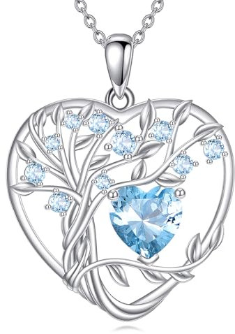 YFN Collana con albero della vita, in argento Sterling, con ciondolo a forma di cuore, per anniversario, compleanno, per donna, Damen, Argento sterling, Nessuna pietra preziosa