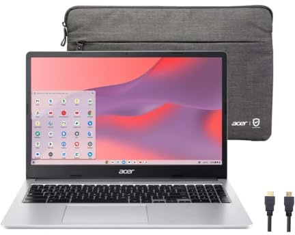 acer Chromebook 315 Laptop, 15.6 FHD IPS Display, Intel Celeron N4500, 4GB RAM, 64GB eMMC, Pure Silver, Chrome OS, Protective Sleeve Included