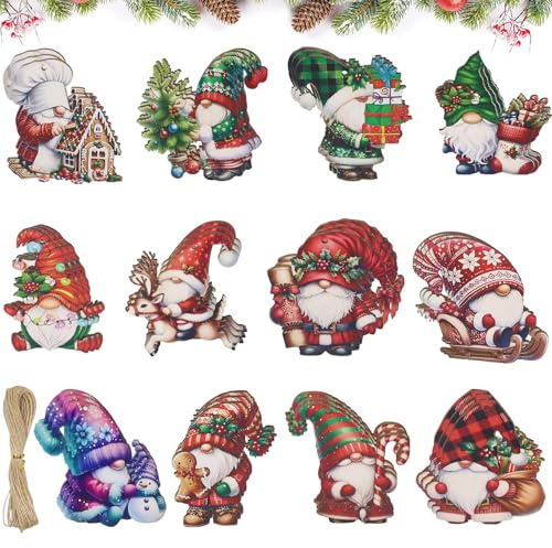 Weihnachtsanhänger Wichtel Set, 36 Stück Holzanhänger Weihnachten, Weihnachtswichtel, Weihnachtsbaumschmuck Holz, Christbaumschmuck Holz Anhänger, Weihnachtsdeko Anhänger, Weihnachten Deko Geschenk