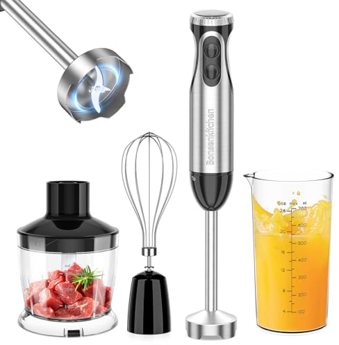 Bonsenkitchen 1000W 4-in-1 Hand Blender Set, Stainless Steel Stick Blender