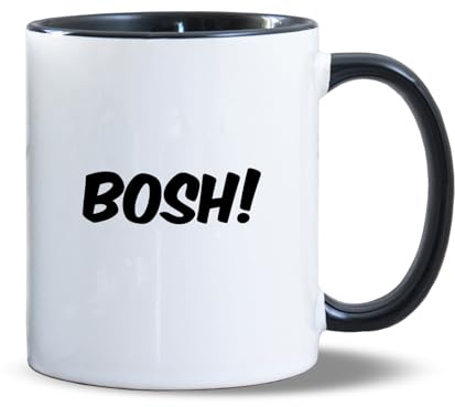 Bosh! Big John Text | Funny Gift Idea for Him Her | Cup Tea Coffee | 11oz Black Inner Handle Mug