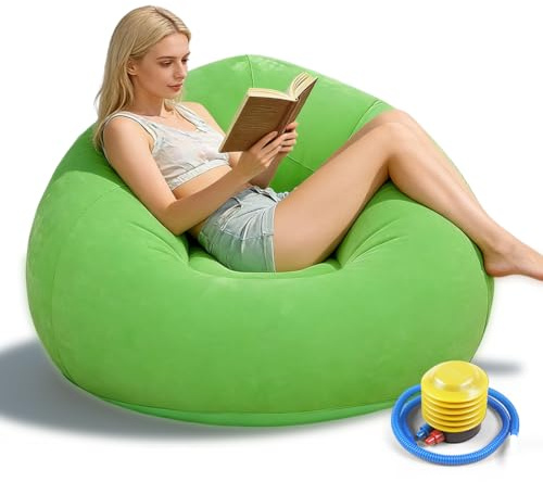 Aufblasbarer Sitzsack,Aufblasbares Stuhl-Sofa,Aufblasbare Sitz-Gaming-Liege | Aufblasbare Sofa-Couch, Aufblasbarer Lounge-Sessel, Tragbare Aufblasbarer Stuhl, für Wohnzimmer, Schlafzimmer (grün)