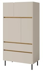 Masseno Kommode Muro 80 cm Sideboard mit 2 Schubladen und 4 Türen für Wohnzimmer Schlafzimmer Modern 80x40x165 cm Beige/Beige