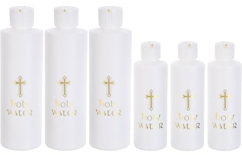 TOPPERFUN 6 Pièces Bouteille d'eau Bénite Catholique 250ml et 118ml en PE Blanc Croix Élégante, Légère et Anti-Fuite, pour Bénédictions Personnelles et Première Communion