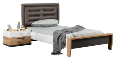 Hanah Home Stilvolles Einzelbett, 110 cm breit | 100% melaminbeschichtet, 18 mm stark, zerlegt | Weiß & Anthrazit