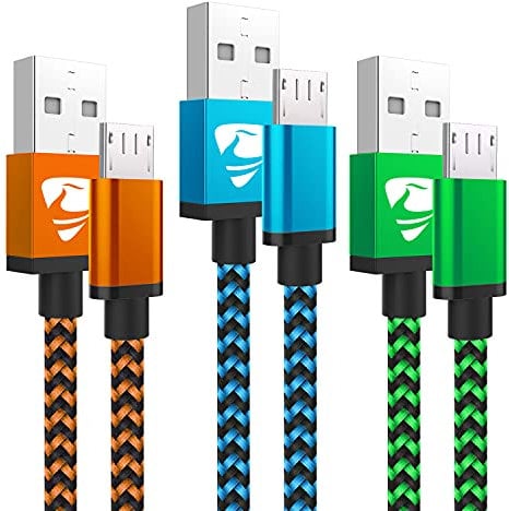 Micro USB Cable 2M 3Pack Android Charger Cable Braided Android Charger Lead Fast Charging Cable for Samsung Galaxy S6 S7 Edge S5 A6 J3 J4 plus J5 J6 J7, Huawei LG Lenovo Moto E5, Tablet, PS4