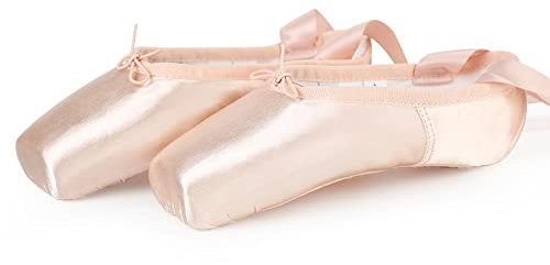Satin Ballet Pointe Shoes Professional Pink Dance Shoes with Silicone Toe Pads and Sewn Ribbon for Girls Women 8.5 UK(43 EU)
