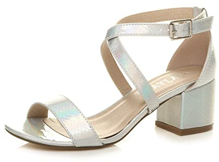AJVANI Womens ladies mid low block heel peep toe ankle strap strappy party sandals size